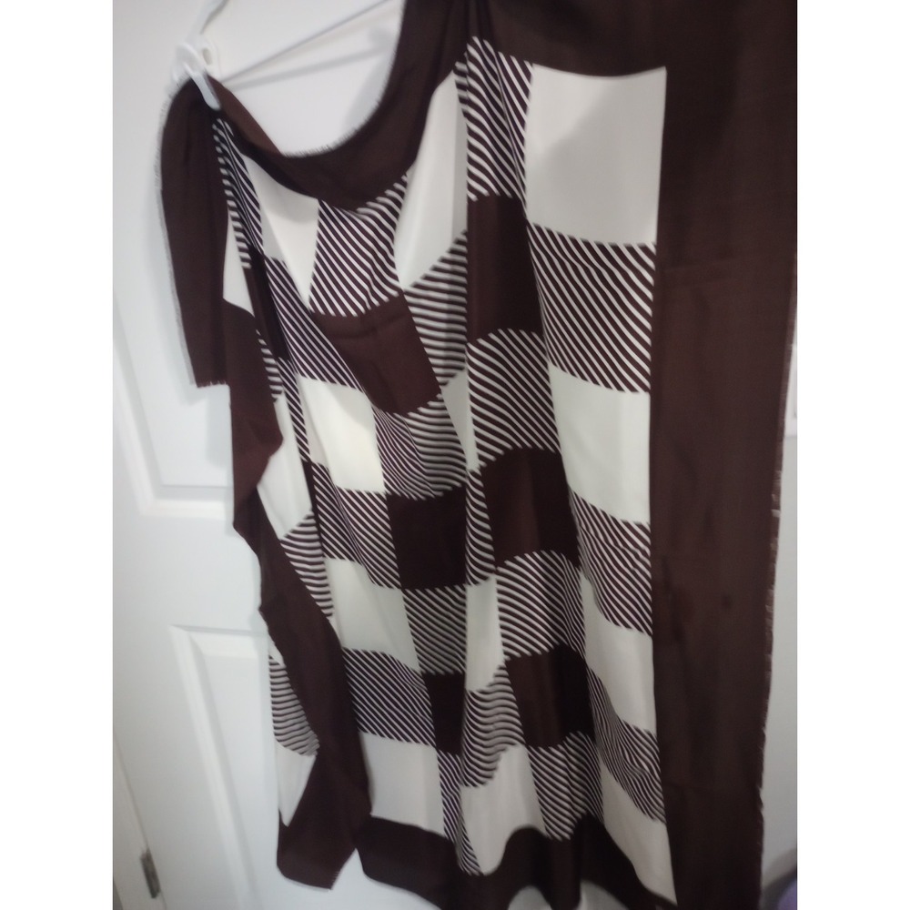 Vintage Bill Blass Large 44" Square Scarf Brown‎ Ivory Geometric Mod Fringe...